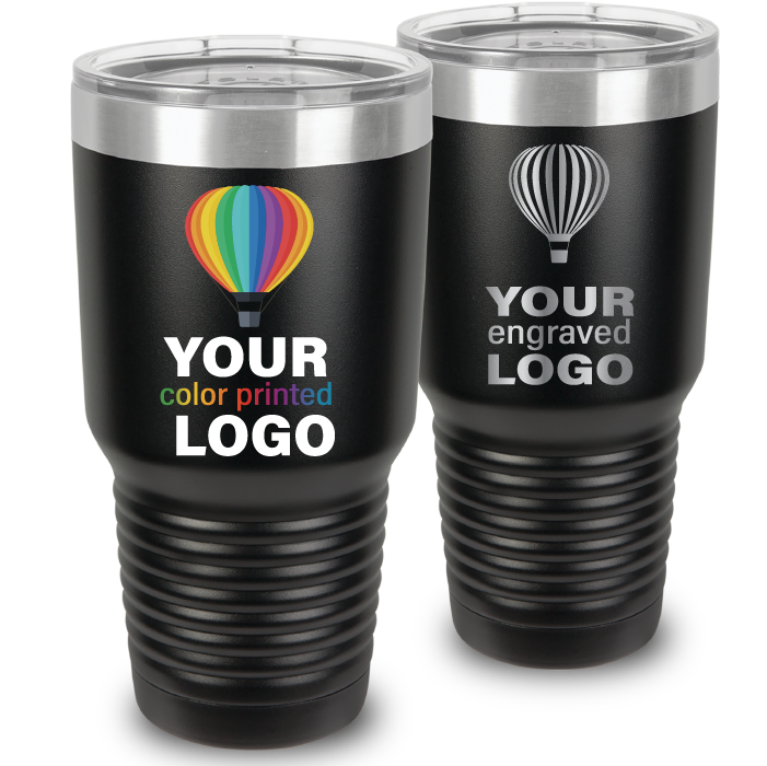 Bulk, wholesale, print on demand, low minimum laser engraved and uv color printed 30 oz insulated promo stainless steel tumblers - available in powder coated colors red blue pink seafoam teal light blue lavender purple gray navy orange maroon white green black yellow coral olive green silver