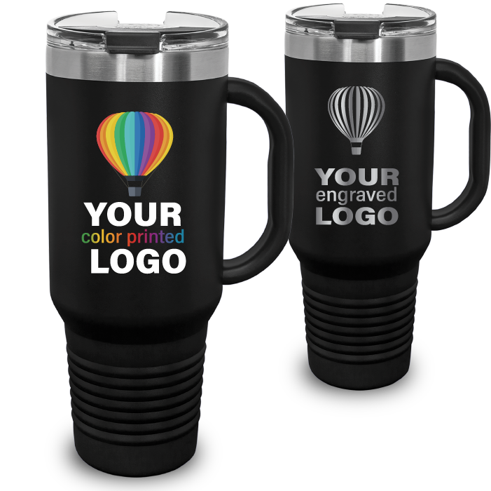 40 oz Handled Snap Lid Tumblers -Mix & Match- Bulk Wholesale Personalized Engraved or Full Color Print Logo