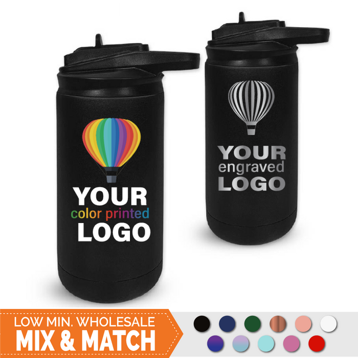 12 oz Insulated Sport Water Bottle with Matching Lid -Mix Match- Bulk Wholesale Personalized Engraved or Full Color Print Logo