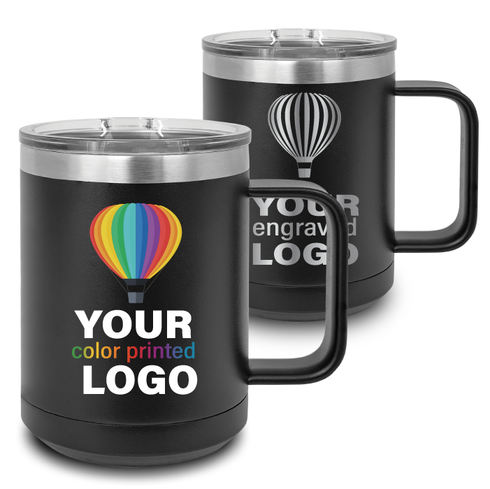 15 oz Handled Insulated Mug -Mix & Match- Bulk Wholesale Personalized Engraved or Full Color Print Logo