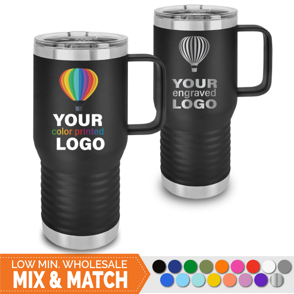Wholesale Logo Engraved 20oz Handle Insulated Travel Tumblers - Laser Engraved (Design will be silver) / Front Only