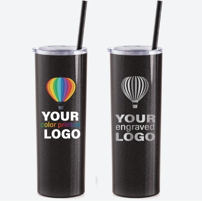 20 oz Skinny Glitter Tumblers -Mix & Match- Bulk Wholesale Personalized Engraved or Full Color Print Logo