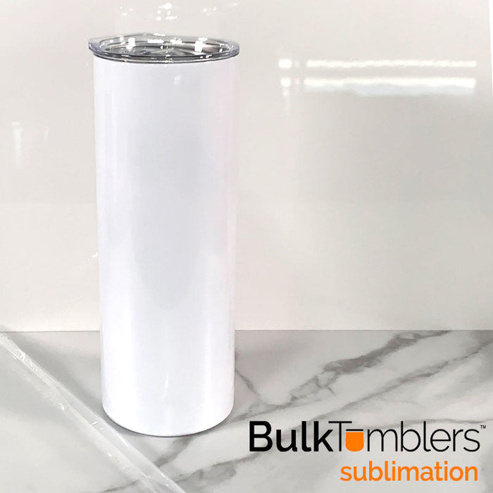 Vaso de sublimación SKINNY de 20 oz - Vasos en blanco aislados de acero inoxidable rectos y delgados con tapa y pajita
