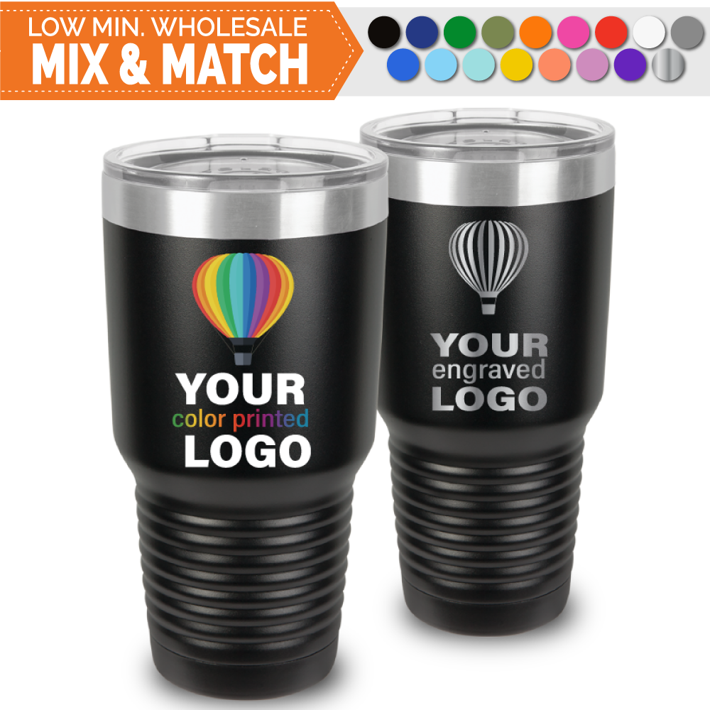 Custom Color Logo Tumbler - UV Printed Bulk Logo Insulated Travel Mugs -  LemonsAreBlue