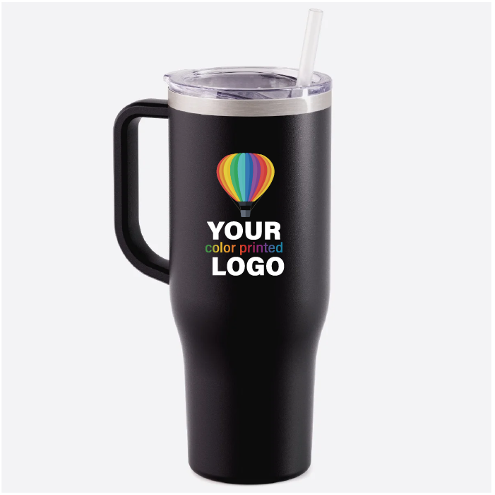 40 oz Handled Straw Lid Tumblers -Mix & Match- Bulk Wholesale Personalized Engraved or Full Color Print Logo