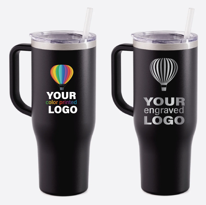 40 oz Handled Straw Lid Tumblers -Mix & Match- Bulk Wholesale Personalized Engraved or Full Color Print Logo