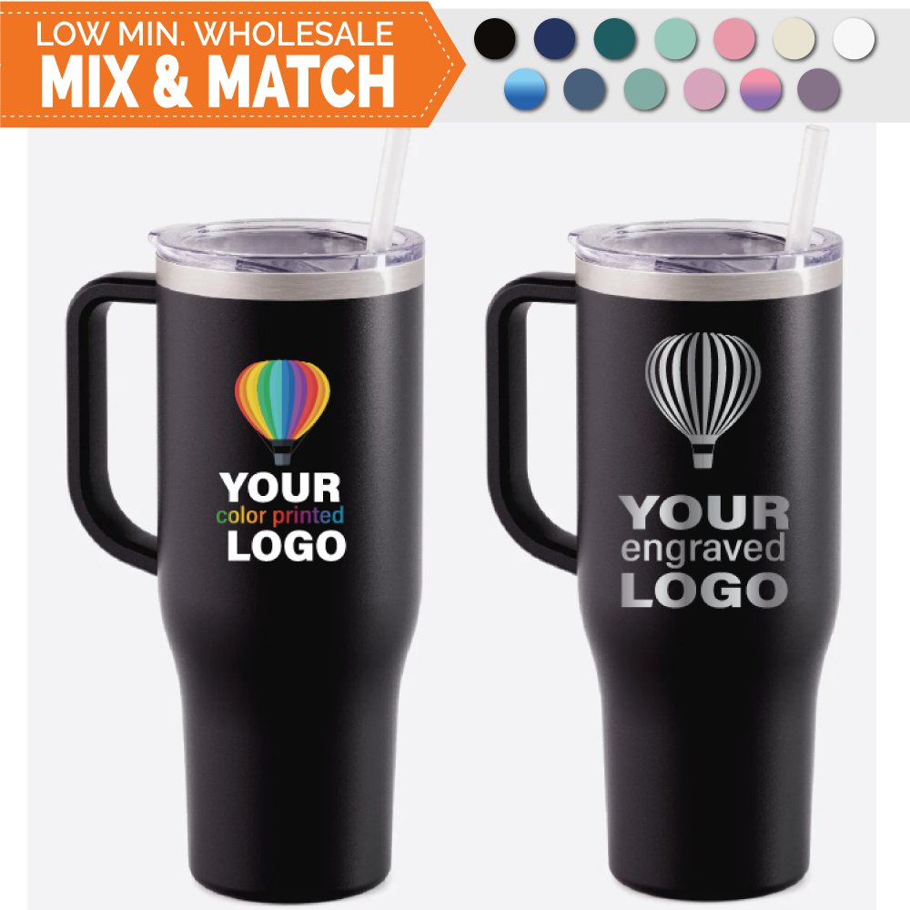 Wholesale Logo Engraved 40oz Handled Insulated Bulk Tumblers 23.50