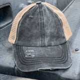 CLEARANCE SALE Authentic Black/Beige CC Beanie CrissCross High Ponytail Trucker Hat Distressed Wash Denim