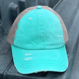 OVERSTOCK SALE - Authentic Mint CC Beanie CrissCross High Ponytail Trucker Hat Distressed Wash Denim