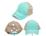 Authentic Mint CC Beanie CrissCross High Ponytail Trucker Hat Distressed Wash Denim