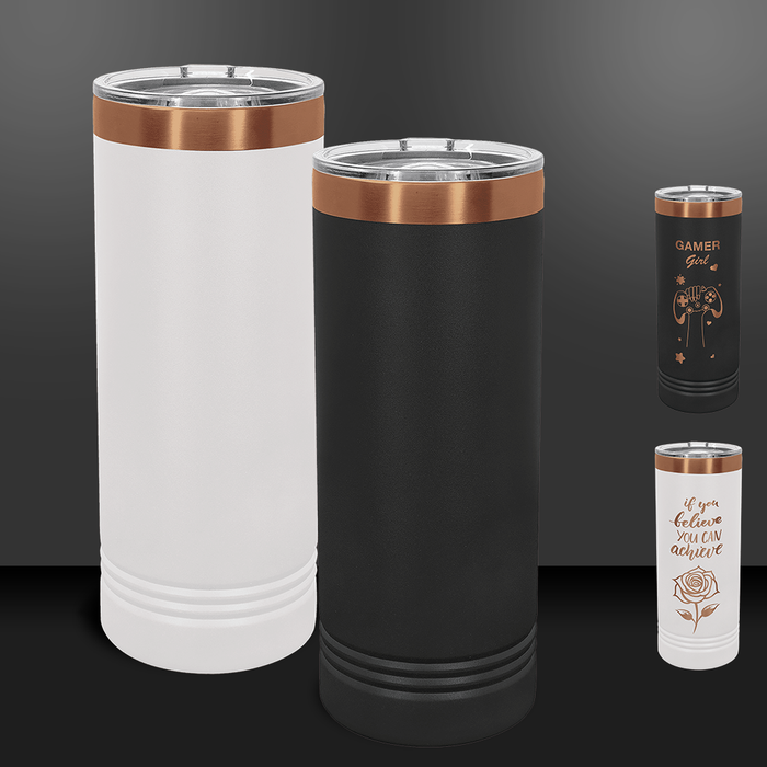 22 oz Skinny Ion Plated Promo Tumblers -Mix & Match- Bulk Wholesale Personalized Engraved or Full Color Print Logo