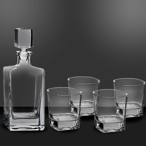 5 piece rectangle whiskey decanter set 4 glasses with gift box