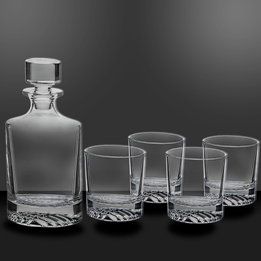 Round Whiskey Decanter set with 4 9 oz round glasses