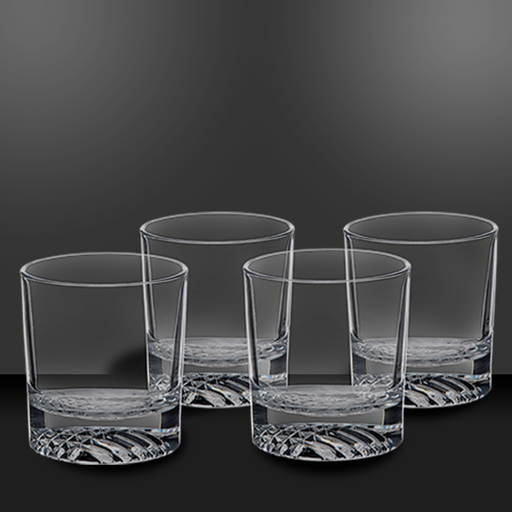 Set of 4 9oz round whiskey glasses with diamond pattern bottom. elegant whiskey gift set