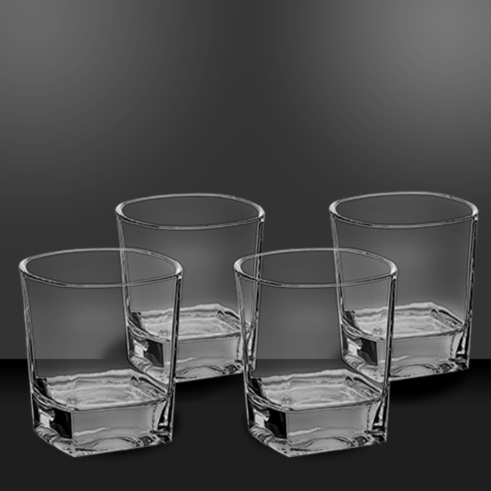 8 oz rectangle squared base whiskey glasses, set of 4 in gift box