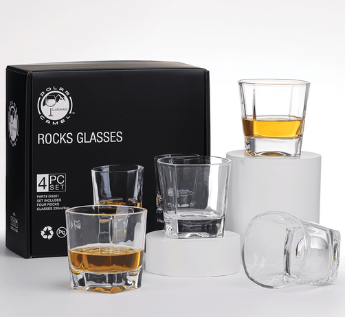 Rectangle Glass Whiskey Decanter Set with Four 8 oz Glasses in Gift Box