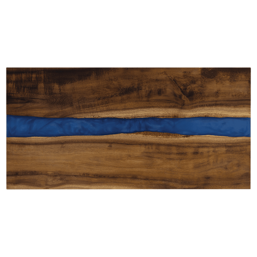 Wooden serving board with blue resin running horizontally through it