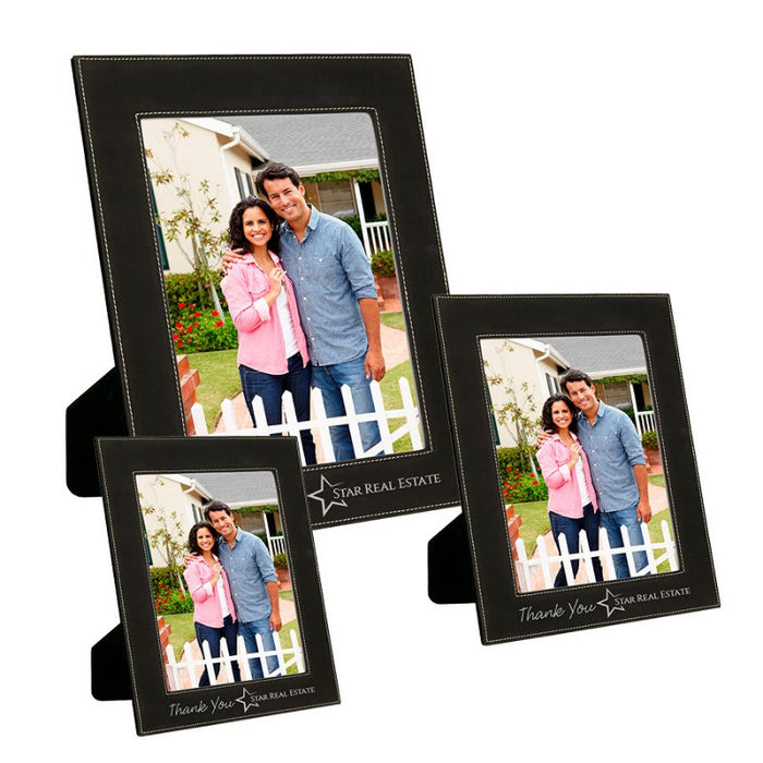 LL957 Black to Silver Engraveable 5x7 Leatherette Photo Frame