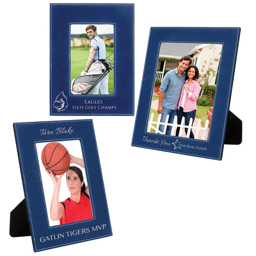 Blue to Silver 5x7 Engraveable Leatherette Photo Frames with Large Engraving Area