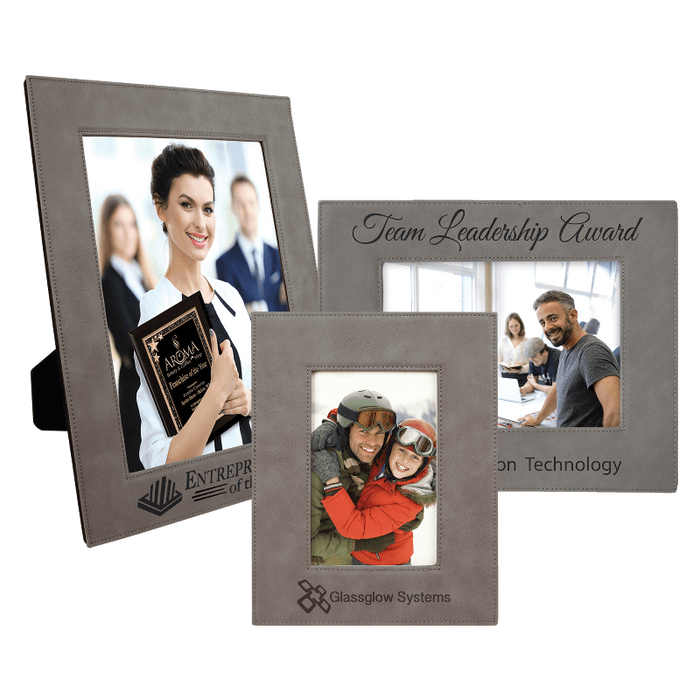 LLF557 Gray Engraveable 5x7 Leatherette Photo Frame