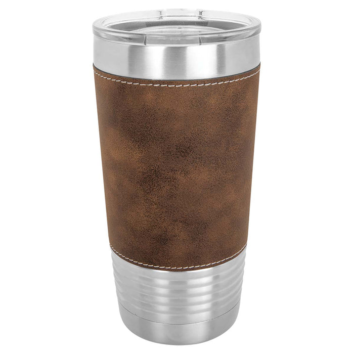 Case of 24 Blank 20 oz Faux Leather Tumbler, Insulated Stainless Steel + Lid