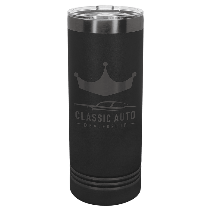 Vasos SureGrip aislados de acero inoxidable delgados de 22 oz, en blanco, tapa de camello polar