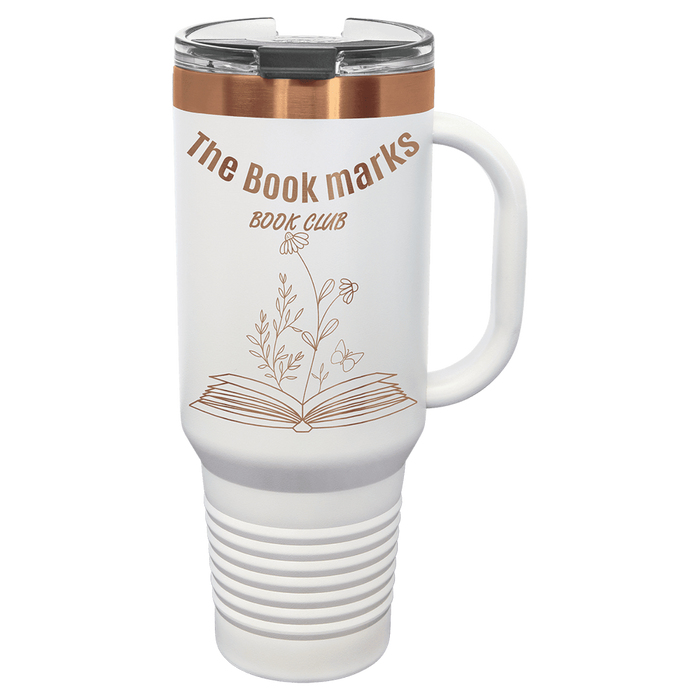 White to copper 40 oz engraves rose gold travel tumbler with handle