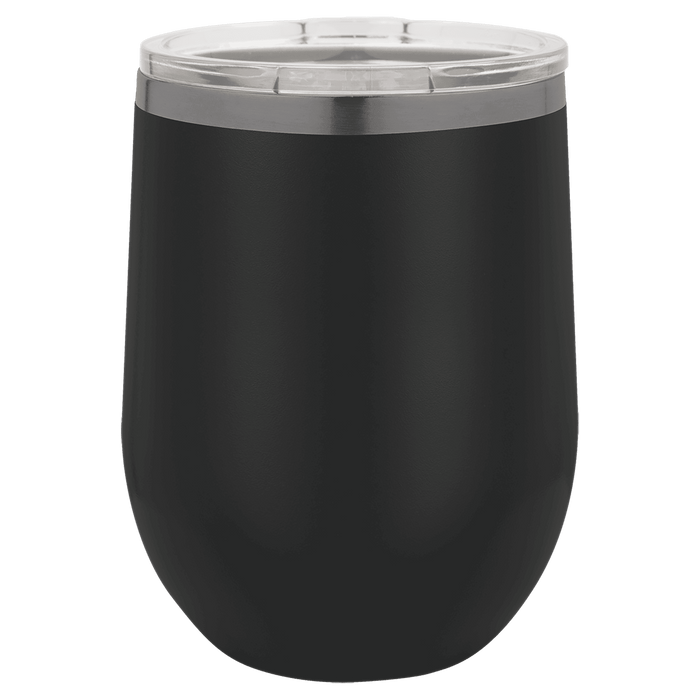 Vaso de vino sin tallo aislado de acero inoxidable en blanco de 12 oz con tapa