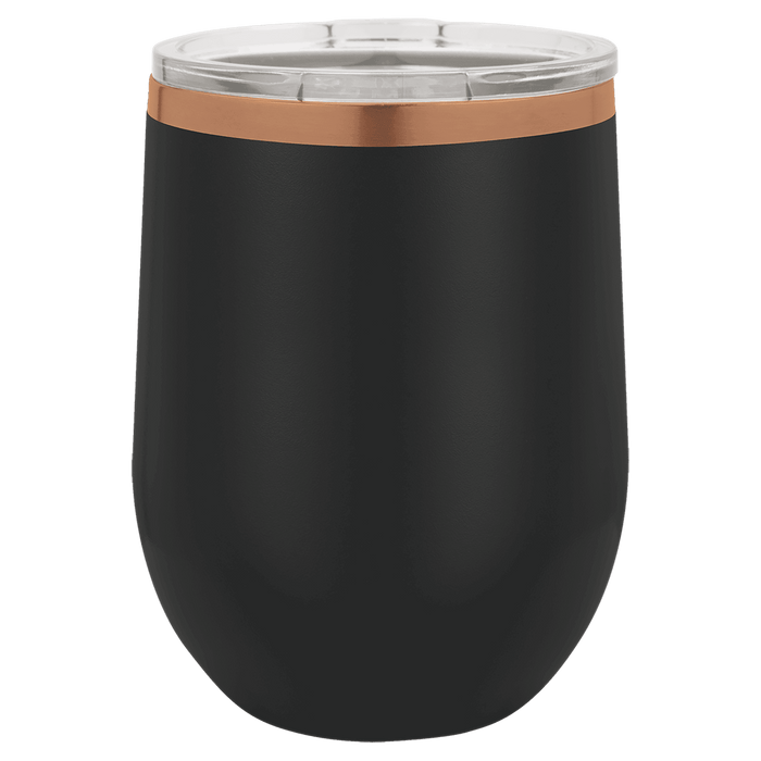 Vaso de vino sin tallo aislado de acero inoxidable en blanco de 12 oz con tapa