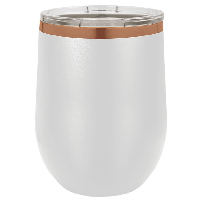 Vaso de vino sin tallo aislado de acero inoxidable en blanco de 12 oz con tapa