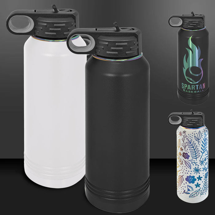Botella de agua deportiva aislada en blanco con recubrimiento de polvo de acero inoxidable de 32 oz Polar Camel