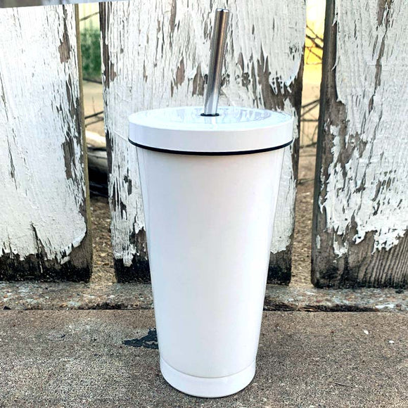 18 os sublimation white tumbler with screw on lid and stainless steel straw