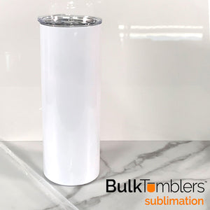 20 oz straight skinny sublimation tumblers, bulk case pricing, wholesale discount price, ships from USA, white matte, white gloss, silver