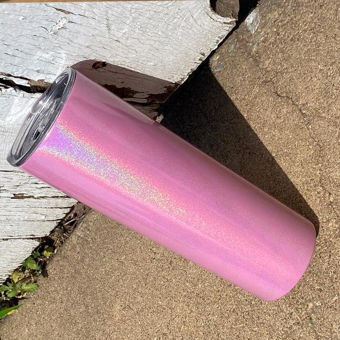 Vaso aislado con purpurina holográfica delgada de 20 oz grabado con láser con logotipo o en blanco