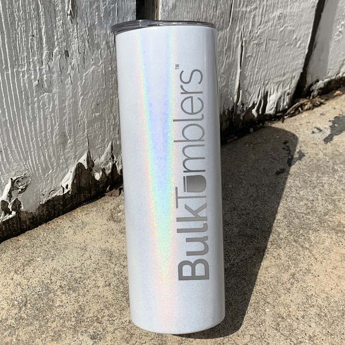 https://bulktumblers.com/cdn/shop/products/20_oz_skinny_stainless_insulated_double_wall_tumbler_white_holographic_glitter_logo_laser_engraved_personalized_700x700.jpg?v=1584673308
