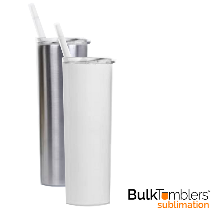 20 oz stainless steel skinny sublimation tumbler with lid and straw