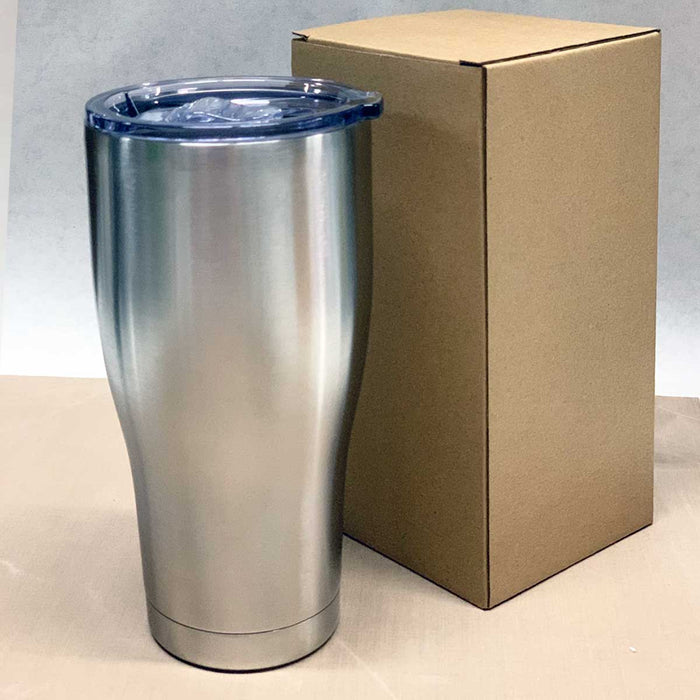 Caja de 25 - 30 oz Modern Curve vasos aislados de acero inoxidable en blanco con tapa deslizante