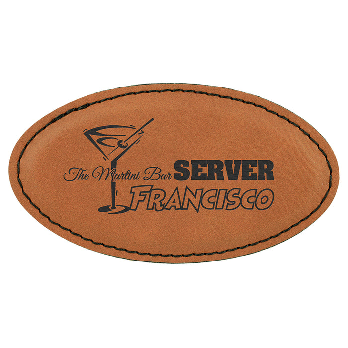 Oval Name Badge - Laser Engraved Faux Leather