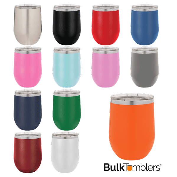 Engraved Stemless Insulated Wine Tumbler w/ Lid, Coral 12 oz