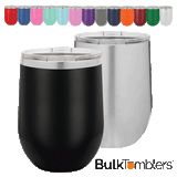 CASE of 24 - 12 oz Stainless Steel Blank Insulated Stemless Wine Tumbler w Lid
