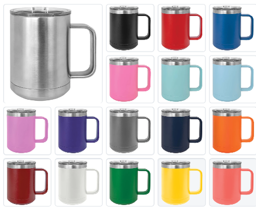 Case of 15 oz. Stainless Steel Polar Camel Mugs feature doubl-wall, vacuum insulation with a clear, slider lid. They are 2X heat and cold resistant compa to other tumblers. Polar Camels are made from 18/8 gauge stainless steel (18% chromium/8% nickel) - also known as Type 304 Food Grade.