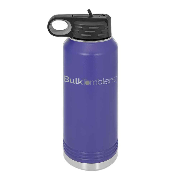 Botella de agua personalizada de 32 oz con logotipo grabado con láser en acero inoxidable aislado