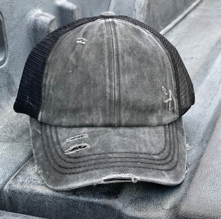 Authentic Black/Black CC Beanie CrissCross High Ponytail Trucker Hat Lavado desgastado Denim