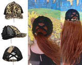 Authentic Black/Black CC Beanie CrissCross High Ponytail Trucker Hat Distressed Wash Denim