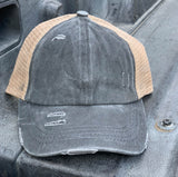 Authentic Charcoal Gray CC Beanie CrissCross High Ponytail Trucker Hat Distressed Wash Denim