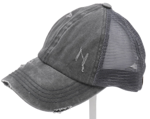 Authentic Gray CC Beanie CrissCross High Ponytail Trucker Hat Distressed Wash Denim Baseball Cap