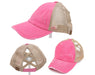 Authentic Pink CC Beanie CrissCross High Ponytail Trucker Hat Distressed Wash Denim