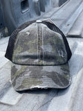 Authentic Black Camouflage CC Beanie CrissCross High Ponytail Trucker Hat Camo Distressed Wash Denim