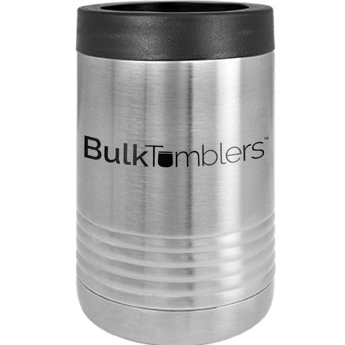 Soporte para bebidas personalizado para latas/botellas con logotipo grabado con láser en acero inoxidable aislado