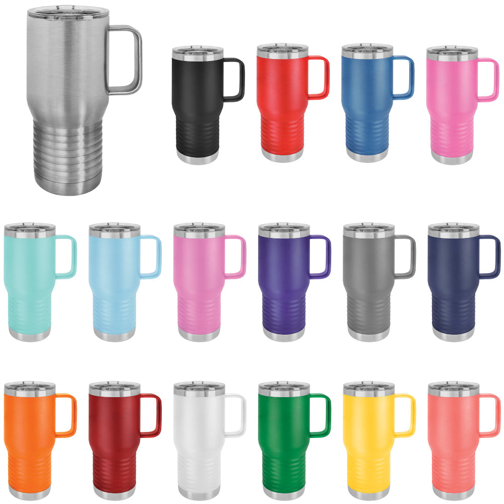 20 oz Stainless Steel Insulated Travel Tumbler with Handle - Powder Coated  (Case of 24)